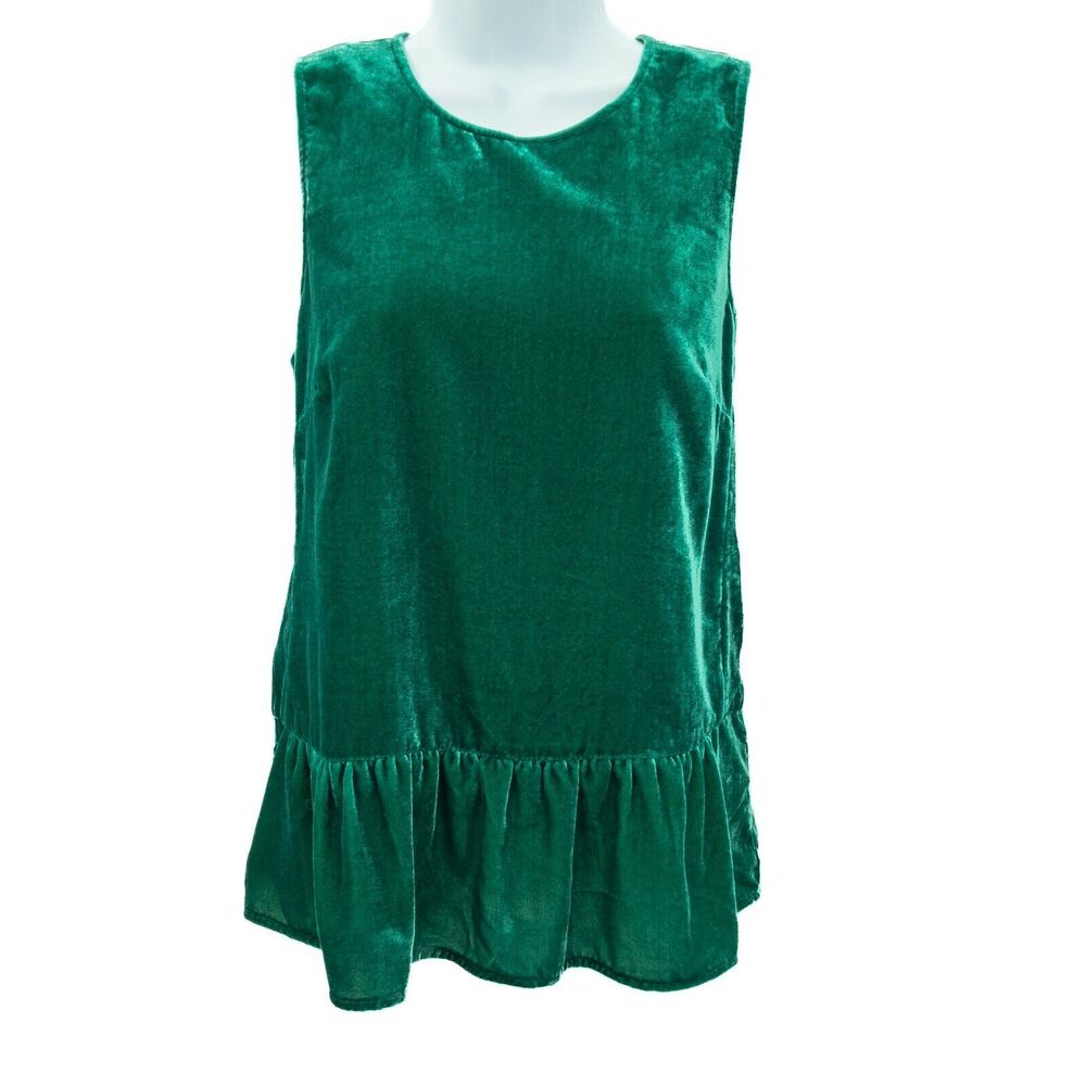J Crew Sleeveless Top Green Velvet Velour Womens Size 2 Christmas Holiday Spring